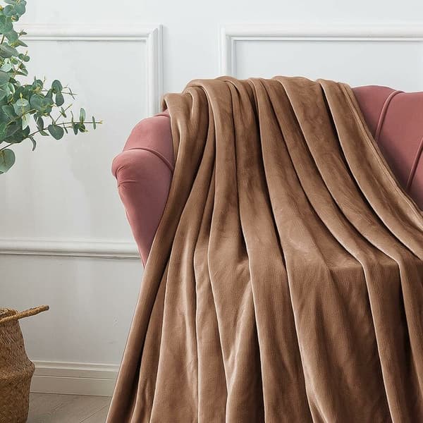 Gosig tæppe, fluffy fleecetæppe, blødt og varmt til sofa og seng, sofatæppe, stuetæppe, 130 x 150 cm beige