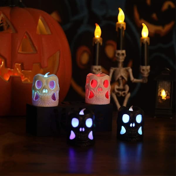4 st dödskalleljus Halloween-dekoration LED-ljus