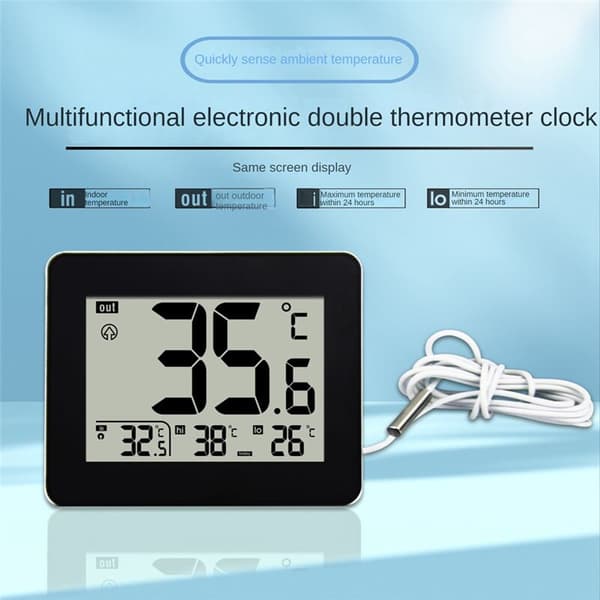 Dobbel digitalt termometer innendørs utendørs termometer eldre barnehage elektronisk temperaturregulator hvit