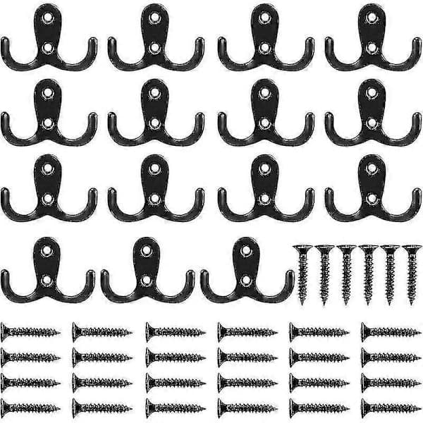 Coat Hooks, 15 Pcs Double Coat Hooks, Wall Mounted, Antique Coat Hooks and Coat Hooks, Black Wall Hooks, Storage With Screws