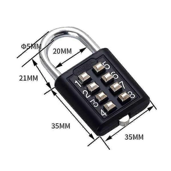 8-digit Password Code Combination Padlock Zinc Alloy Suitcase For Luggage Travel Code Smart Lock Code Key Anti-theft Lock Black