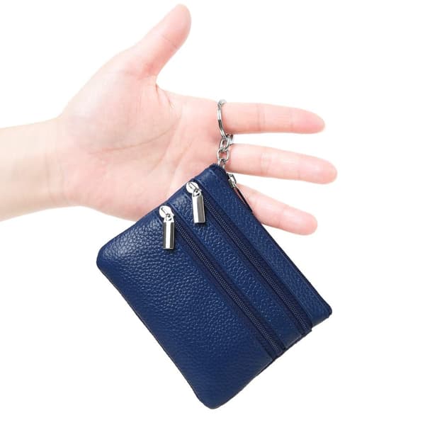 Women's Genuine Leather Wallet, Mini Keychain Pouch, Green Blue Blue