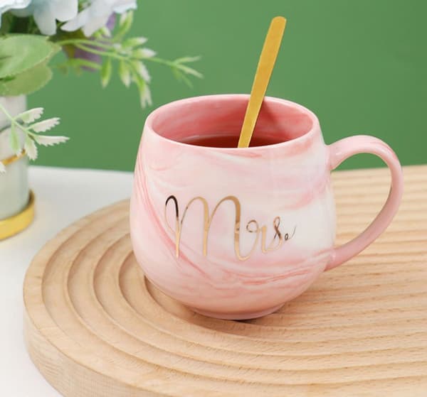 Coffee Mug Set for Couples - Wedding Gift for Newlyweds - Valentine's Day Gift - Ceramic Mugs with Marble Pattern for Couples - 300 ml