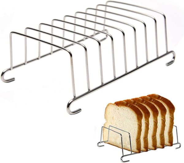 Rustfritt stålrist for brød, rektangulær brødristerstativ, tilbehør for frityrkoker (sølv)