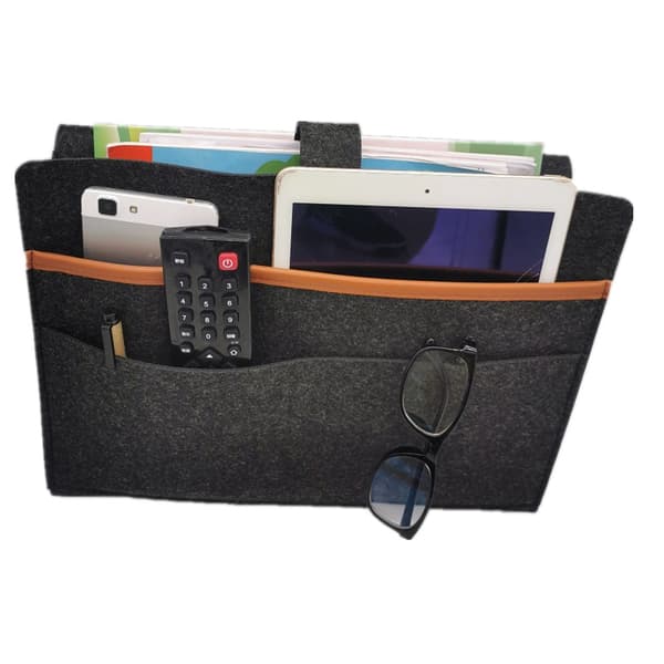 1 pc (black, approx. 34*25*9cm) Bedside Caddy, Bed Storage Pocket Fabric Hanging Bag for Remote Control, Tablet, Cable
