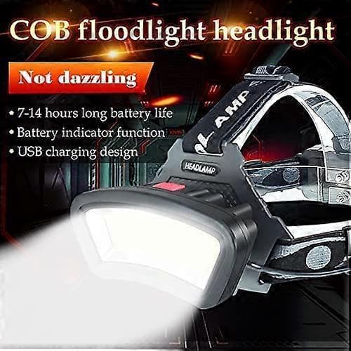 COB LED Hodelykt, USB Oppladbar Vanntett Hodelykt 2000 Lumen, med Rødt Lys, Arbeidslampe Driftstid 7-14 Timer
