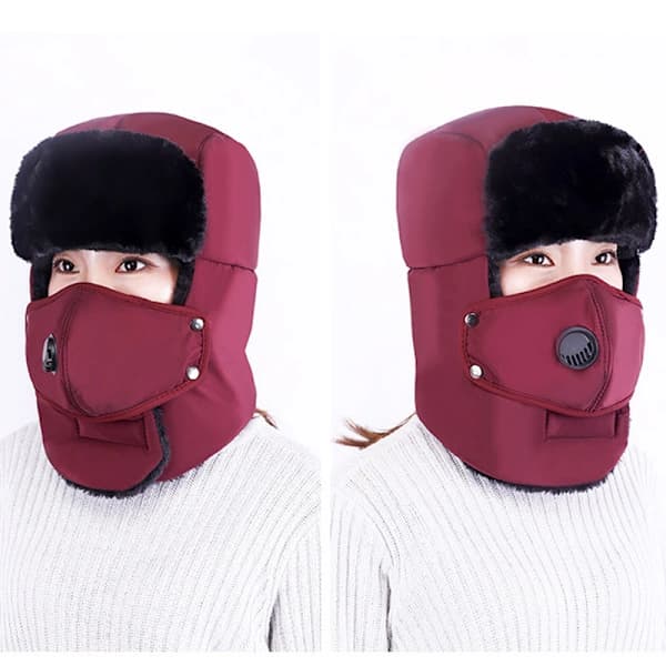 Herr Trapper Aviator Hat Vinter Varm med Mask Øreklap Kasket Sort