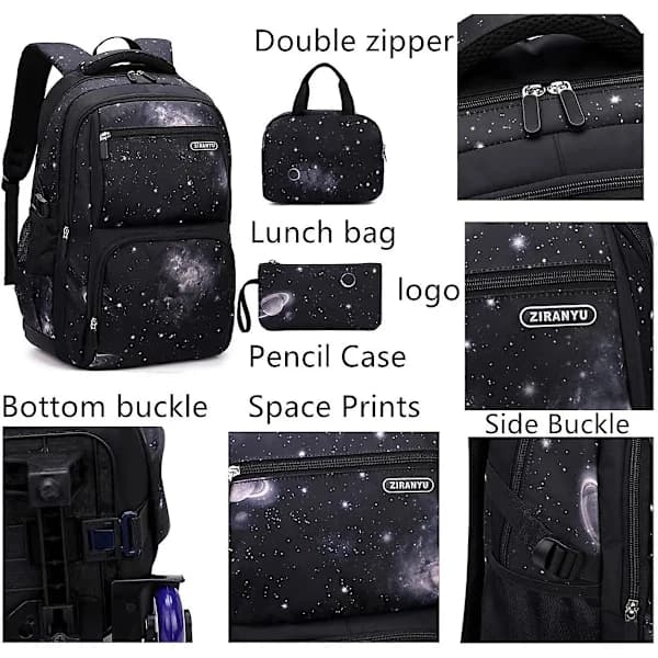 3 Starry Sky School Backpacks for Kids, Primary School Students, Bookbag, Basic Backpack for Teenagers