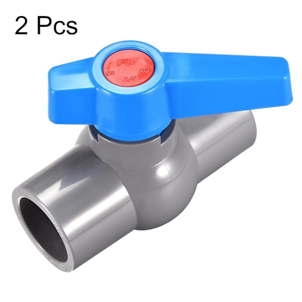 Kugleventil, 25 mm ID PVC-stikventil til akvarieopsætning, sumppumpe, pool, havesprinkler Grå Blå 2 stk