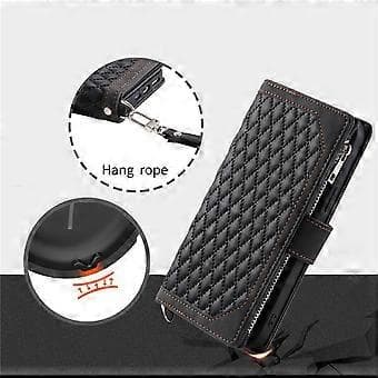 Compatible Case for iPhone 16e, Rhombus Pattern Leather Wallet Case with Strap (Black)