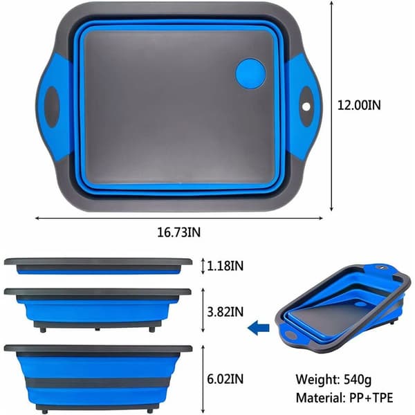 Cutting Boards, 4 in 1 Foldable Cutting Board with Dish Basin, Multifunctional Foldable Dish Basin (Blue)