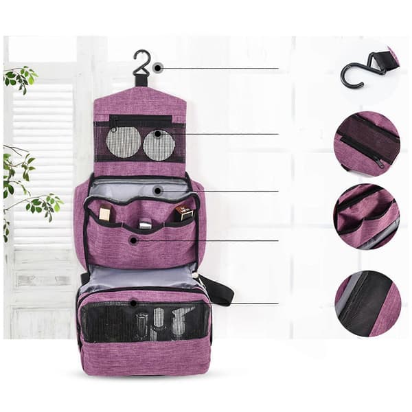Multifunctional Toiletry Bag Multiple Compartments Large Capacity Hanging Makeup Bag Purple