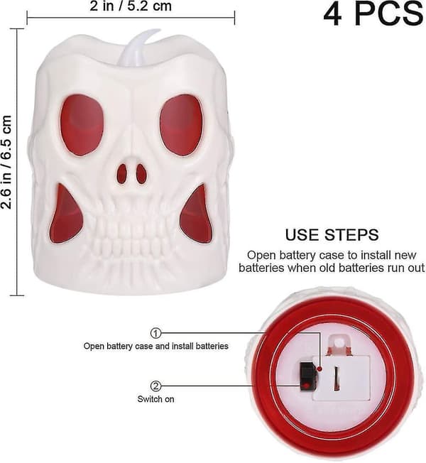 4 st dödskalleljus Halloween-dekoration LED-ljus
