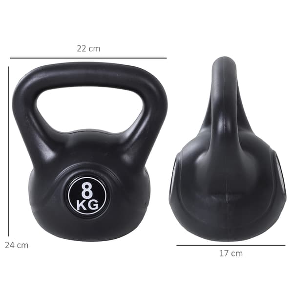 8 kg Kettlebell, sandfyldt, sort, begyndervenlig