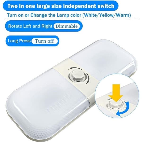 12V LED Ceiling Light for Caravan, Dimmable Ceiling Light with Memory Function, White/Yellow/Warm Light, Compatible with Campers and Trucks (2 Pieces)