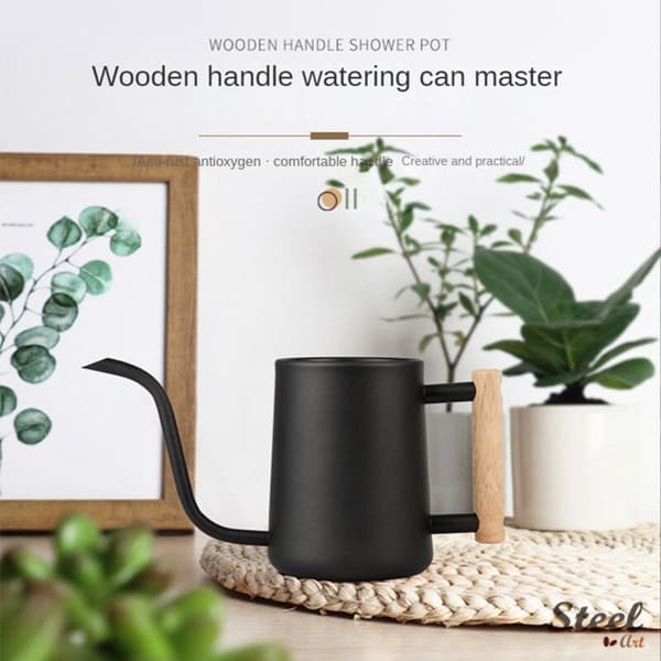 Vandkande til indendørs planter, 35 oz/1000 ml rustfrit stål metal med lang tud til indendørs hvid