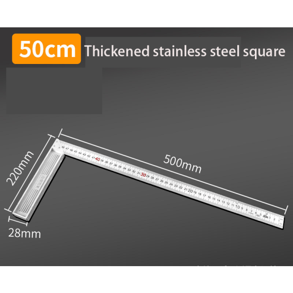 50CM firkantet linjal (tykk versjon) 500*220, presisjonsvinkel i rustfritt stål for trebearbeiding