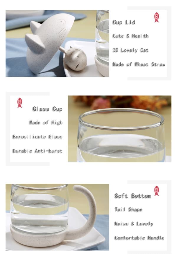 Søt katteglass tekopp med fisketeinfuser
