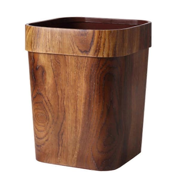 1 pc Retro Creative Trash Can Home Imitation Solid Wood Dustbin (L Size 14 L)