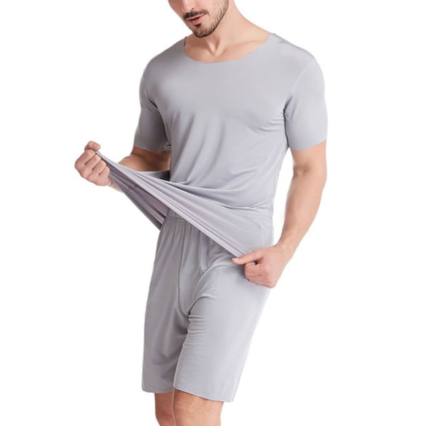 Pyjamasset för män Casual Wear Kortärmade T-shirts + Shorts Hemkläder, Färg: Grå, Storlek: L