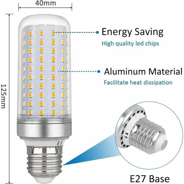 30W E27 LED Corn Bulb, Warm White 3000K, 2500LM, Non-Dimmable, Equivalent to 300W Halogen, 3-pack, for Chandeliers and Ceiling Lights