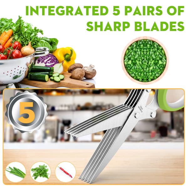 Herb Scissor Set - Cool Kitchen Gadgets for Cutting Fresh Garden Herbs - Herb Cutter Scissors with 5 Blades and Guard, Sharp