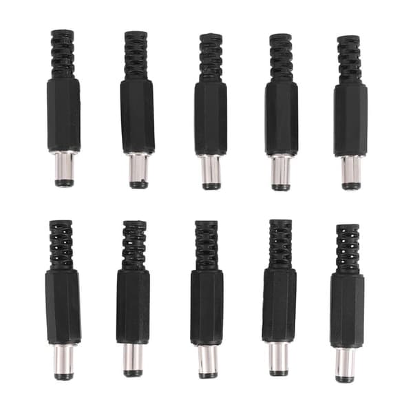 10 stk 5,5 x 2,1 mm hanlodde DC-tøndestik lige stik til DC-strømforsyning LED-afbryder sort