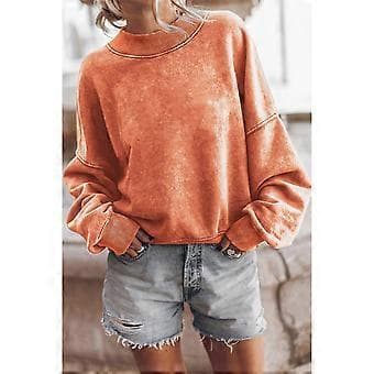 Afslappet langærmet trøje til kvinder Basic løs pasform Mock Crew Neck Let tunika pullover efterårstøj brun S brun S brown S