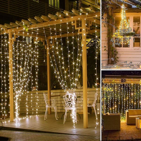 Window Curtain String Lights 300 LED 8 Lighting Modes Remote Control USB Powered Waterproof (Warm White) 3*3m DB 3*3M 3*3M