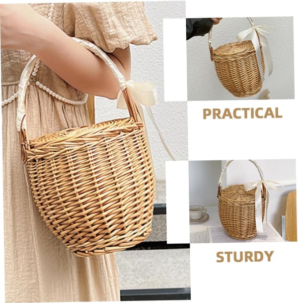 French Style Woven Basket Picnic Basket Ic Handheld Basket Storage for Kitchen