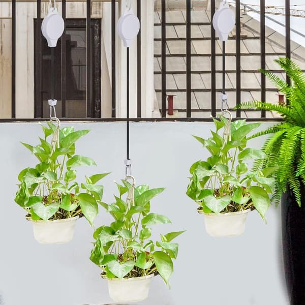 6 Garden Hooks - Retractable Plant Pulley, Adjustable Height - for Baskets and Pots - White - 90 cm
