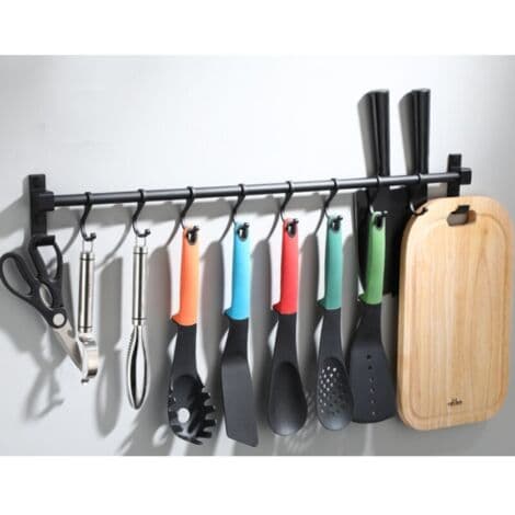 50 cm Aluminum Wall Mount - 8 Removable Hooks - Corrosion Resistant - For Kitchen Utensils and Clothes