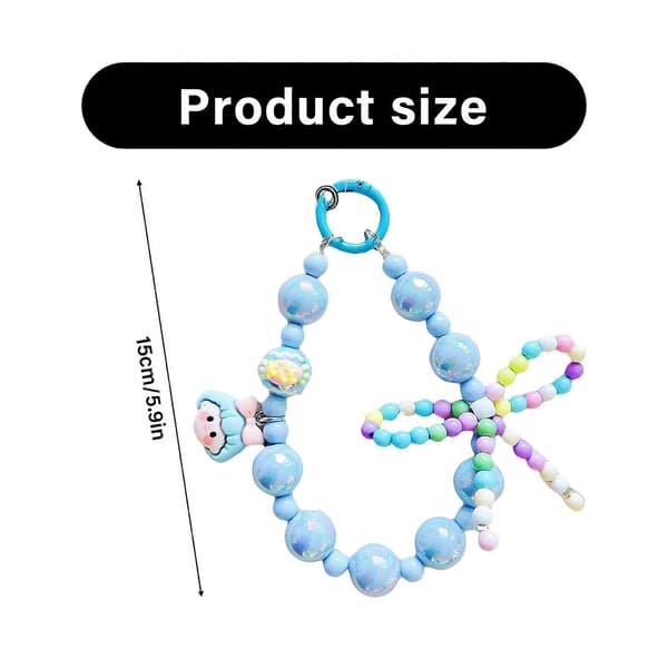 Personalized Beaded Phone Strap Pendant Lanyard Glittering Crystal Bead Mobile Phone Chain Strap for Smartphone Keychain Blue blue
