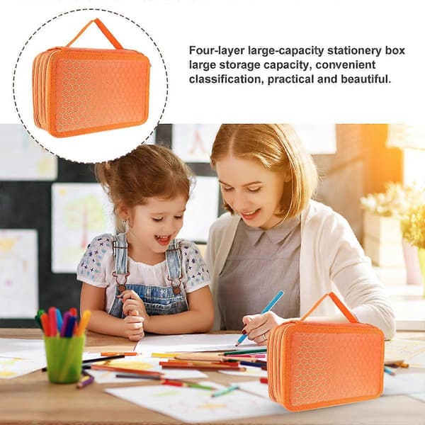 Multilayer Pencil Case Versatile Stationery Organizer Rectangular Shape for Painting Outings Oxford Cloth Orange 1 Set [DB]