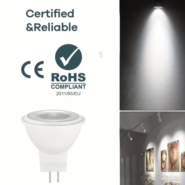 4-pack 12V GU4 MR11 LED Spotlight, 3W, 6000K Cool White Light, 38° Beam Angle