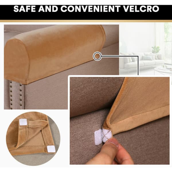Thick Velvet Armrest Covers for Chairs and Sofas, Armchair Covers, Sofa Covers, Non-Slip Sofa Armrest Covers (Camel)