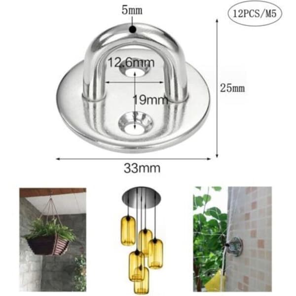 M5 Stainless Steel Eye Hooks 12 pcs for Hanging Items, Wall Mounted Ceiling Hooks