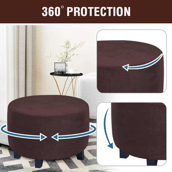 Round Velvet Ottoman Covers, Storage Stool Protective Cover, Stretch with Elastic Bottom