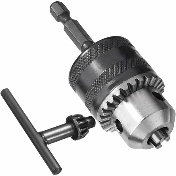 1.5-13mm 6.35mm Hex Shank Quick Change Drill Chuck Adapter, 1/2-20UNF Drill Chuck Converter with Chuck Key for Electric Drill Conversion