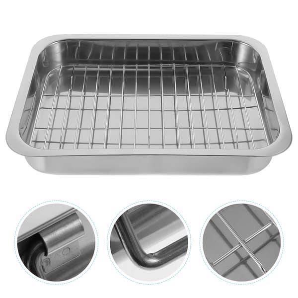 Deep Roasting Pan, Baking Sheet, and Rack Set, Non-Stick Steel Roasting Pan, Lasagna Pan, Baking Sheet with Handles for Roasting