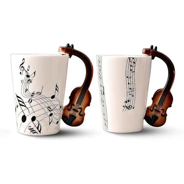 Ceramic Violin Mug with Musical Note Handle for Coffee, Tea, and Milk, Home Use, 220ml, as shown as shown