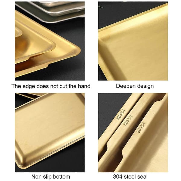 Bageplade Sikker Multifunktionel 304 Rustfrit Stål Varmebestandig Solid Rustfri Bageplade til Køkken Gylden M Golden M