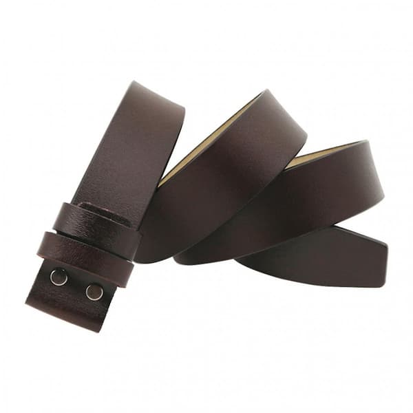 Leather belt with snap, 38 mm wide, without buckle, coffee
