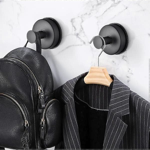 Suction Cup Hook - 2-pack Black Suction Cup Towel Hooks Stainless Steel Dish Towel Hook Kitchen Suction Cup Hook for Kitchen and Bathroom, Shower, co