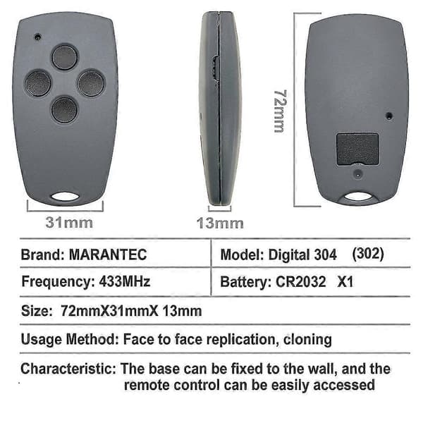 433.92MHz MARANTEC Digital 382 384 D302 D304 D313 D321 211 212 214 Garage Door Remote Control Gate Command 433MHz Fixed Code