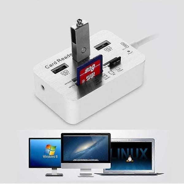 Aluminium USB 3.0-hub for Plug and Play & Rask Dataoverføring, Multi-in-1 Minneadapter med Overspenningsvern