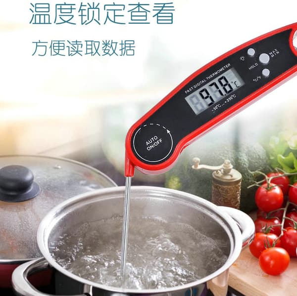 Matlagningstermometer, Digital Direktavläsning Mat Termometer Kötttermometer Kökstermometer med Vikbar Sond (Röd)