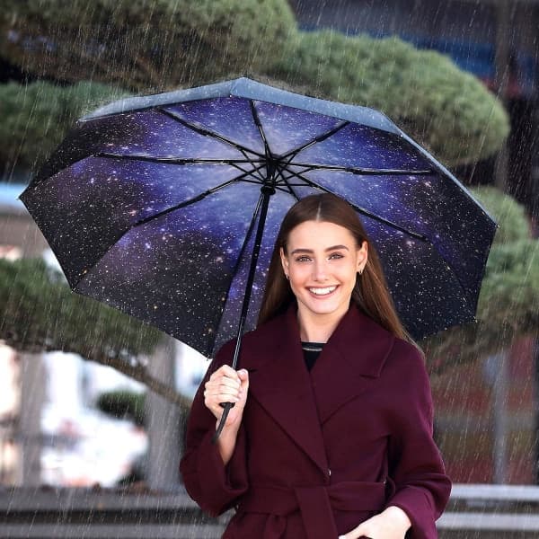 Windproof Travel Umbrella - Compact, Lightweight, Automatic, Strong and Portable - Wind Resistant, Small Foldable Backpack Umbrella for Rain - Men A