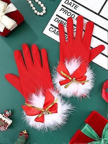 4 par julerøde handsker, nissehuehandsker, elastiske mælkesilkehandsker, tøjtilbehør egnet til julecosplayfester