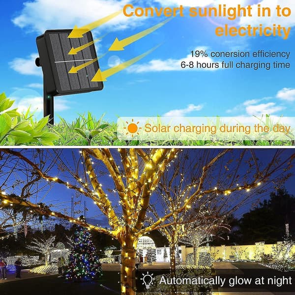 20m Solcellelys Utendørs, 200 Led Solcellelys Utendørs Varm Hvit 8 Moduser Led Solcellelys Solcellelys Utendørs Dekor Til Hage